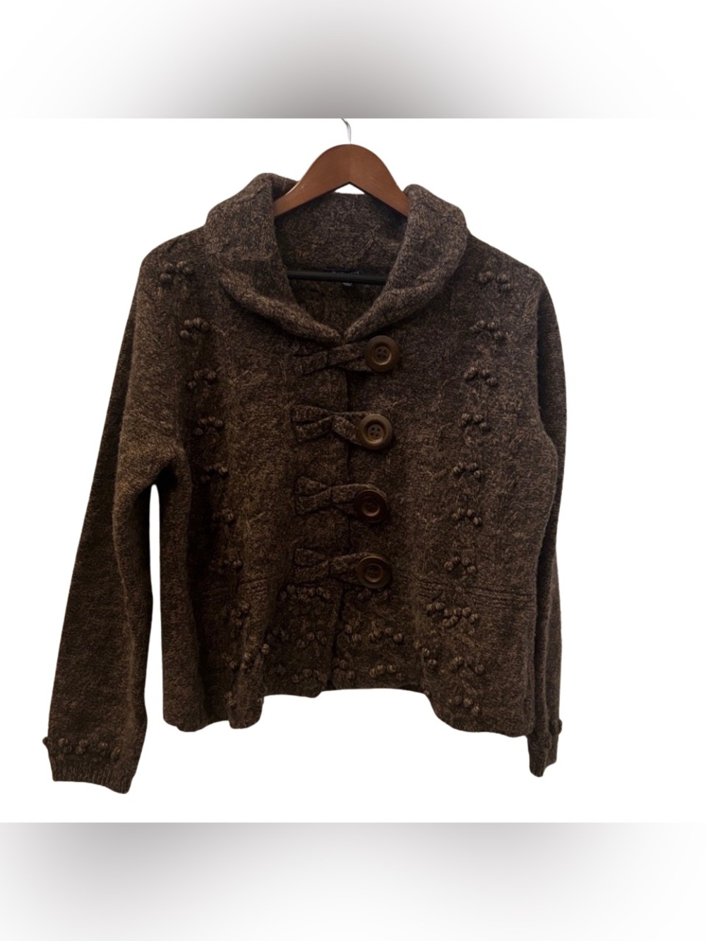 Chadwicks Lambswool Bobble Knit Cardigan Sweater XL Brown Toggle Buttons